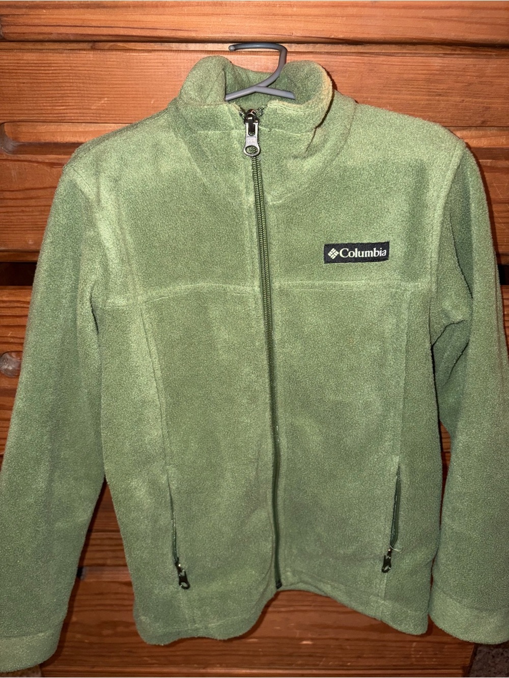 Columbia Olive Green Fleece Jacket with Stand Collar